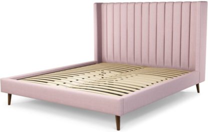 An Image of Custom MADE Cory Super King size Bed, Tea Rose Pink Cotton with Walnut Stained Oak Legs