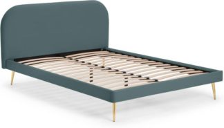 An Image of Eulia King Size Bed, Marine Green Velvet & Brass