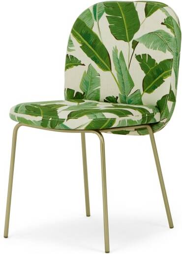 ba78b12a8024941be242e90e5d6fd93147c7aeafbfcb5bbd55e7991d196ca4df.jpg An Image of Safia Dining Chair, Leaf Print and Brass