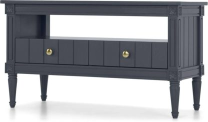 An Image of Bourbon Vintage TV Stand, Slate Blue & Brass