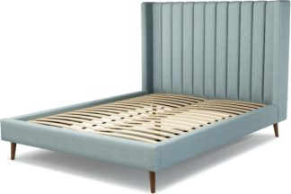 An Image of Custom MADE Cory King size Bed, Sea Green Cotton with Walnut Stained Oak Legs