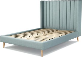 An Image of Custom MADE Cory Double size Bed, Sea Green Cotton with Oak Legs