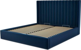 An Image of Custom MADE Cory Super King size Bed with Ottoman, Regal Blue Velvet