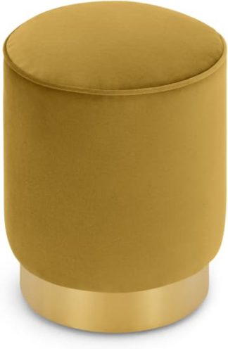 An Image of Hetherington Small Brass Base Pouffe, Vintage Gold Velvet