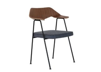 An Image of Case 675 Chair Walnut Dark Grey Seat Black Legs