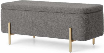 An Image of Asare Storage Ottoman Bench, 110cm, Steel Boucle & Brass Legs