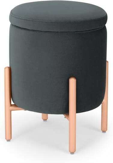 An Image of Asare Round Storage Stool, Midnight Grey Velvet