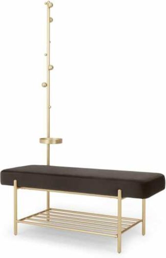 An Image of Asare Hallway Storage Bench, Otter Grey Velvet & Brass