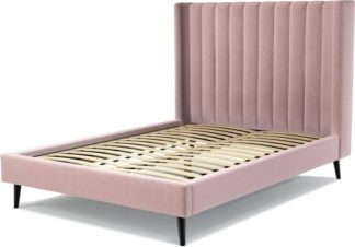 An Image of Custom MADE Cory Double size Bed, Heather Pink Velvet with Black Stained Oak Legs