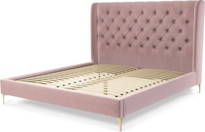 bfd3bf9dd8a6973d6772846523cb216d5324641d60af70dd7359c4c886905875.jpg An Image of Custom MADE Romare Super King size Bed, Heather Pink Velvet with Brass Legs