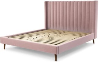An Image of Custom MADE Cory Super King size Bed, Heather Pink Velvet with Walnut Stained Oak Legs