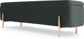 An Image of Asare 150cm Upholstered Ottoman Storage Bench, Midnight Grey Velvet and Copper