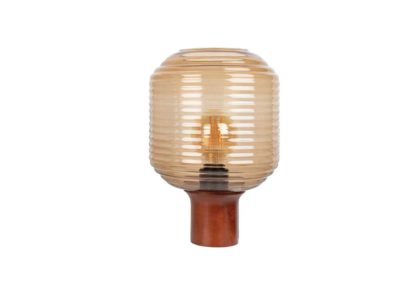 An Image of Heal's Honey Table Lamp Olive Glass Dome Walnut Base Small