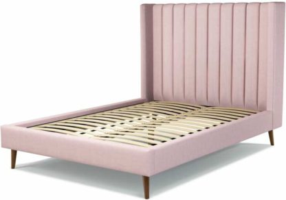 An Image of Custom MADE Cory Double size Bed, Tea Rose Pink Cotton with Walnut Stained Oak Legs