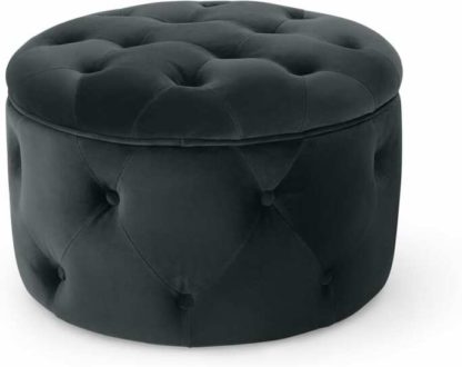 c19ecaf70be503ec4f7bc5e2727e258a340beb63d3a5966fc450841cebbe50ca.jpg An Image of Hampton Small Round Storage Pouffe, Midnight Grey Velvet