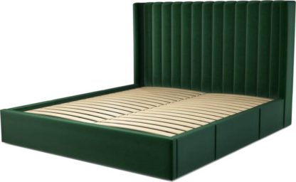 An Image of Custom MADE Cory Super King size Bed with Drawers, Bottle Green Velvet