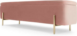 An Image of Asare 150cm Upholstered Ottoman Storage Bench, Blush Pink Velvet