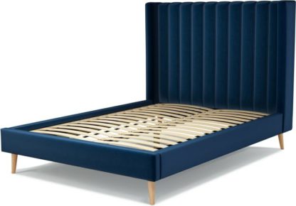 An Image of Custom MADE Cory Double size Bed, Regal Blue Velvet with Oak Legs