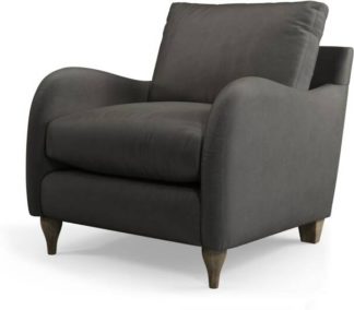 An Image of Custom MADE Sofia Armchair, Plush Asphalt Velvet with Light Wood Leg