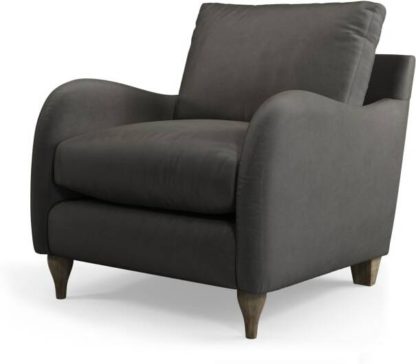 An Image of Custom MADE Sofia Armchair, Plush Asphalt Velvet with Light Wood Leg