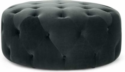 An Image of Hampton Large Round Pouffe, Velvet Midnight Grey