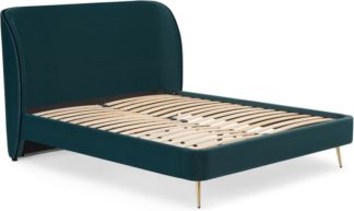 An Image of Veeno King Size Bed, Steel Blue Velvet