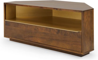 An Image of Anderson Corner TV Stand, Mango Wood & Brass