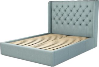 An Image of Custom MADE Romare King size Bed with Drawers, Sea Green Cotton