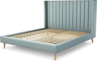 An Image of Custom MADE Cory Super King size Bed, Sea Green Cotton with Oak Legs