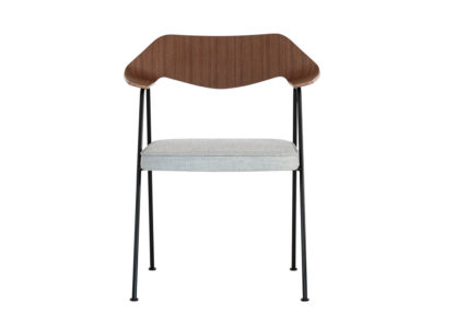 An Image of Case 675 Chair Walnut Dark Grey Seat Black Legs