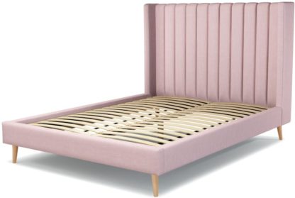 An Image of Custom MADE Cory King size Bed, Tea Rose Pink Cotton with Oak Legs