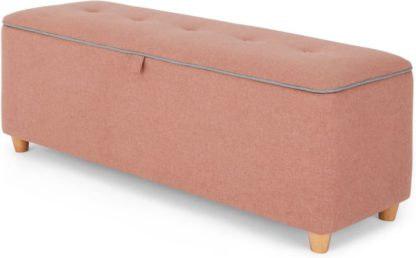 An Image of Burcot Upholstered Ottoman Storage Bench, Dusk Pink and Cool Grey