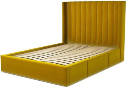 An Image of Custom MADE Cory Double size Bed with Drawers, Saffron Yellow Velvet