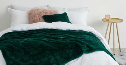 An Image of Chevron Luxury Faux Fur Throw, 130 x 170cm, Peacock Green