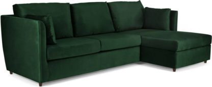 An Image of Milner Right Hand Facing Corner Storage Sofa Bed with Foam Mattress, Bottle Green Velvet