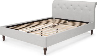 An Image of Linnell Double Bed, Snow Grey Weave & Walnut Legs