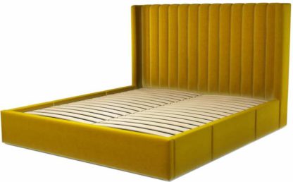 An Image of Custom MADE Cory Super King size Bed with Drawers, Saffron Yellow Velvet