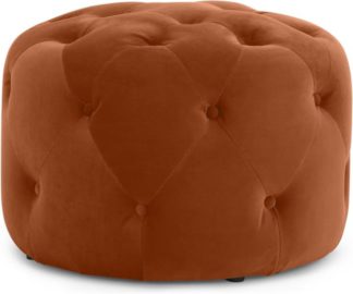 An Image of Hampton Small Round Pouffe, Nutmeg Orange Velvet