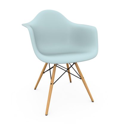 An Image of Vitra Eames DAW Armchair New Height Ice Grey Dark Maple Base