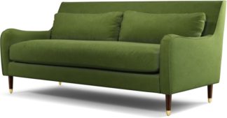 An Image of Content by Terence Conran Oksana 3 Seater Sofa, Plush Vine Green Velvet with Dark Wood Brass Leg