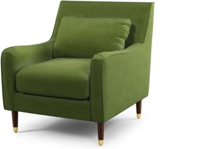 An Image of Content by Terence Conran Oksana Armchair, Plush Vine Green Velvet with Dark Wood Brass Leg