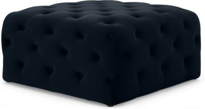 An Image of Hampton Square Pouffe, Twilight Blue Velvet