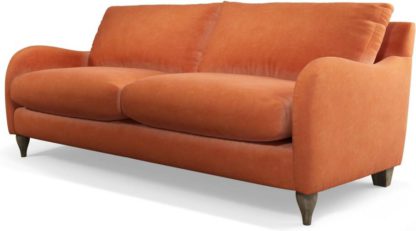 An Image of Custom MADE Sofia 3 Seater Sofa, Plush Coral Velvet with Light Wood Leg