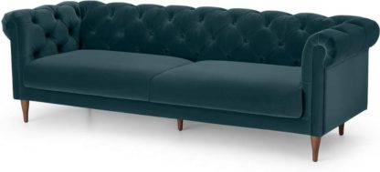 An Image of Barstow 3 Seater Sofa, Steel Blue Velvet