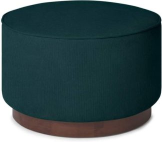 An Image of Hetherington Pouffe, Large, Pine Corduroy Velvet & Dark Stain Wood