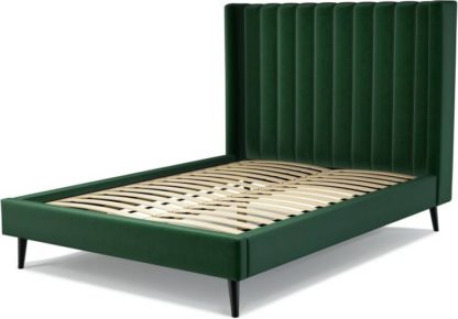 An Image of Custom MADE Cory Double size Bed, Bottle Green Velvet with Black Stained Oak Legs