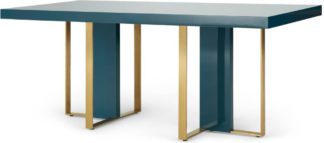 An Image of Arpen 6 Seat Dining Table, Teal and Brass