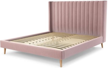 An Image of Custom MADE Cory Super King size Bed, Heather Pink Velvet with Oak Legs