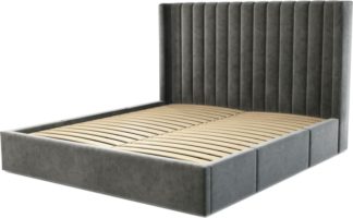 An Image of Custom MADE Cory Super King size Bed with Drawers, Steel Grey Velvet