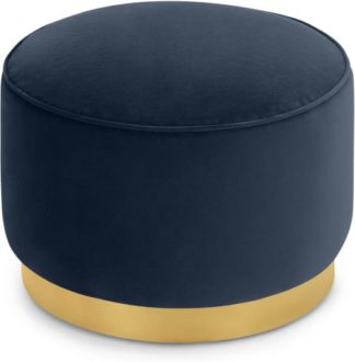 An Image of Hetherington Large Brass Base Pouffe, Royal Blue Velvet